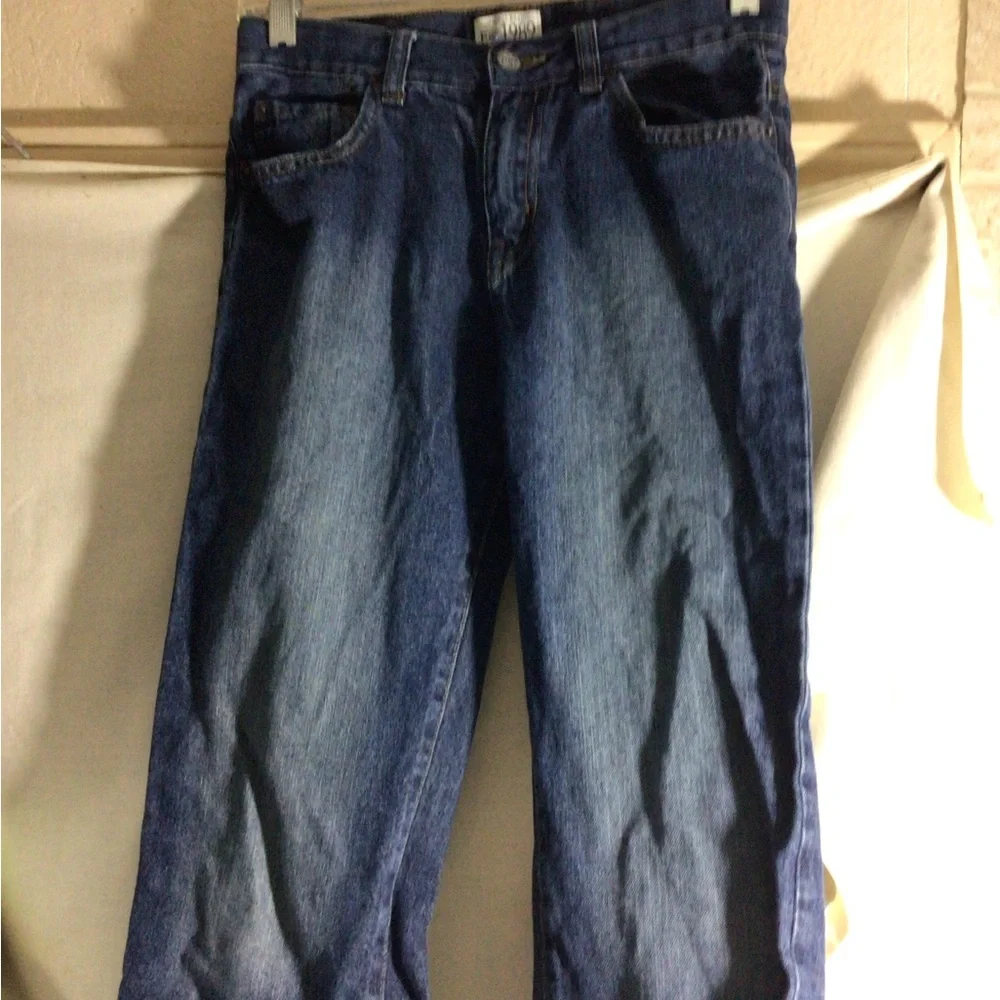 The Children's Place Men's Straight Jeans - Dark Blue with Brown Stitching
